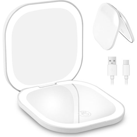 Blanc,Rechargeable Miroir de Voyage Grossissant, 3X/1X Miroir Maquillage Grossissant Lumineux, Miroir de Maquillage, avec 2Couleurs Eclairage, Double Face, pour un Maquillage Précis (1/5)