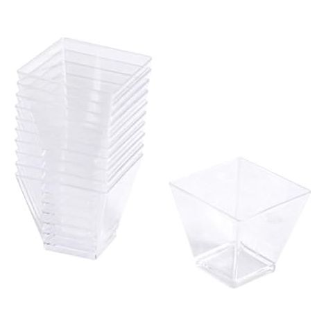 Set mit 25 quadratischen 60-ml-Gläsern – wiederverwendbarer, transparenter Kunststoff – für Vorspeisen und Desserts – ideal für Partys und Empfänge (1/2)