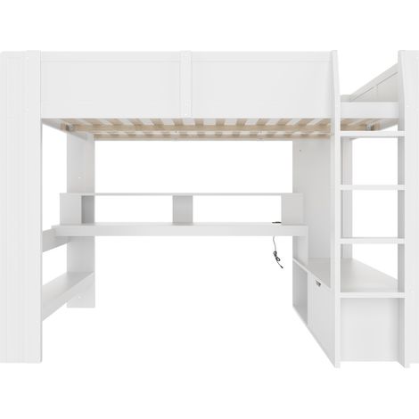Letto a soppalco 140 x 200 cm con scrivania, LED 16 colori, cassetto e mensole (1/5)