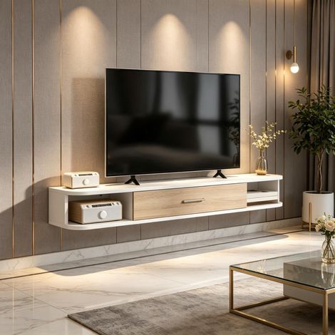 Meuble TV mural pour téléviseurs jusqu'à 50 pouces, banquette TV avec compartiments ouverts et meuble rabattable (uniquement avec le meuble TV mural) (1/5)