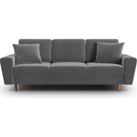 Canapé convertible + box 3 places en velours gris clair (1/5)