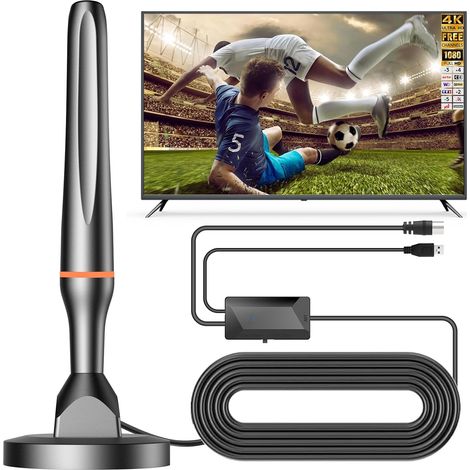Antenne TV Intérieure Puissante, pour Antenne TNT Numérique à Portée de Réception 80 KM avec amplificateur, Prend en Charge 4K 1080p Tous Les Téléviseurs Anciens et Intelligents (1/5)