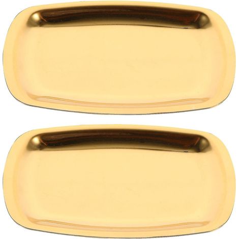Lot de 2 plateaux ovales en acier inoxydable pour fruits, plateaux de rangement et plats à sushis (dorés) (1/3)