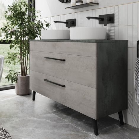 Bathroom Vanity Unit Double Basin Sink Cabinet Soft Close Drawer 1200mm Grey (1/5)