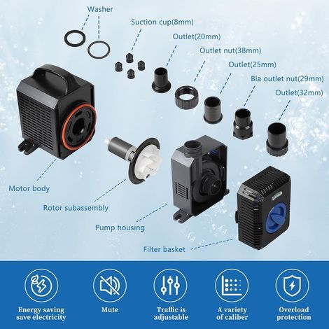 Super ECO Pompe de Bassin Pompe de Filtration 3000L/H 10W Exterieur Basse Consommation Poisson Oase Pompe Ruisseau Reglable pour Fontaine Cascade Bassin à Carpes Koï (1/4)