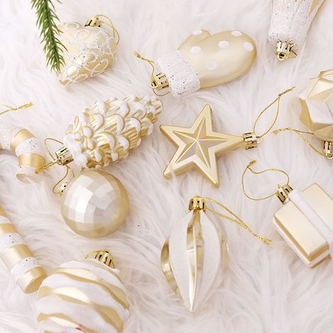 Neues 16-teiliges Set aus Kunststoff-Weihnachtsornamenten – verschiedene Formen – Christbaumschmuck & kleine Hängeornamente (1/4)