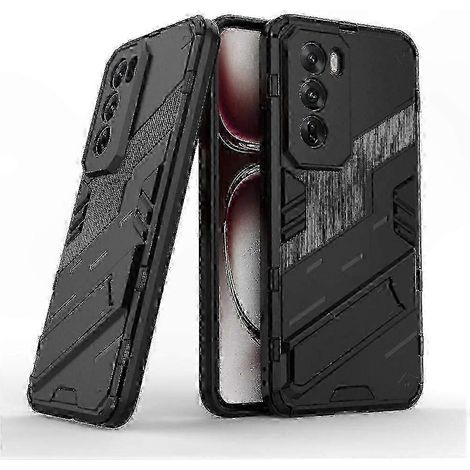 Écran de protection robuste avec support pour Oppo Reno 12 Pro 5G, coque tactique résistante aux chocs, finition noire, design ergonomique, usage quotidien, accessoire de sécurité fiable. (1/5)