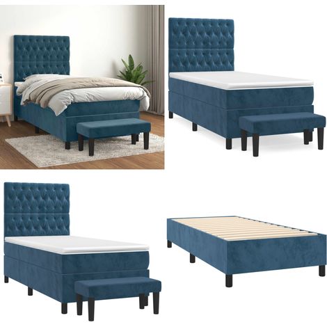 Boxspringbett mit Matratze Dunkelblau 90x200 cm Samt - Samtbett - Boxspringbett - Doppelbett - Bettenrahmen - Nachttisch - Home & Living (1/5)