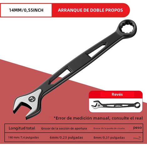 Clé à cliquet double extrémité (14 mm), outil de réparation automobile général de qualité industrielle, en acier au carbone. (1/5)