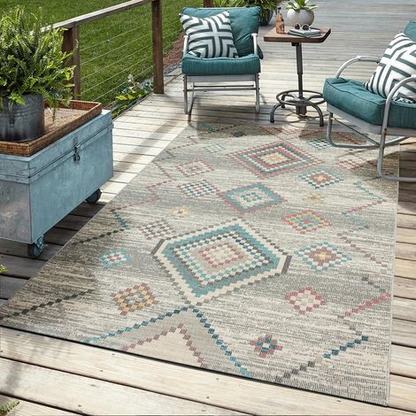Tapis d'extérieur robuste, design moderne, résistant aux intempéries et aux UV, pour balcon, terrasse et jardin d'hiver, mais aussi pour la cuisine ou la salle à manger, crème, 240 x 340
