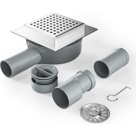 Siphon de Douche Carré 10 10 cm, Siphon 360° avec Bouchon Anti-Odeur et Filtre à Cheveux en Acier Inoxydable, Siphon de Sol pour Douche, Très Plat DN50 DN40 (1/5)