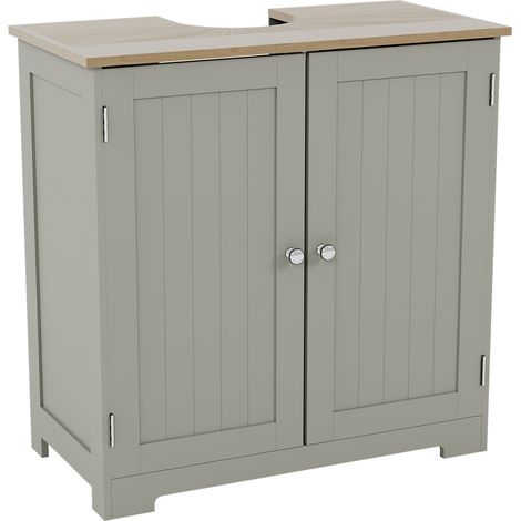 Priano 2 Door Under Sink Cabinet Bathroom Cupboard Storage Unit, Grey-&-Oak (1/5)