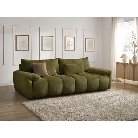 Bobochic – Canapé droit fixe 3 places – Dossier avance-recule – Tissu texturé 100% polyester – Longueur 264 cm – Largeur 135 cm – Hauteur 92 cm – Style moderne – Fabrication Europe (1/5)