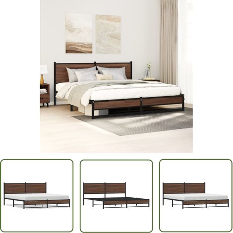 vidaXL Metallbett ohne Matratze Braun Eichen-Optik 160x200 cm (1/5)