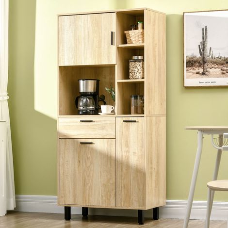 Küchen-Sideboard/Mehrzweckschrank mit einer Schublade, drei Schränken, vier Nischen und Kabelmanagement, 166 cm hoch