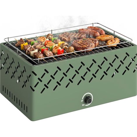 Barbecue portable au charbon de bois avec ventilateur intégré pour une utilisation en extérieur, vert clair