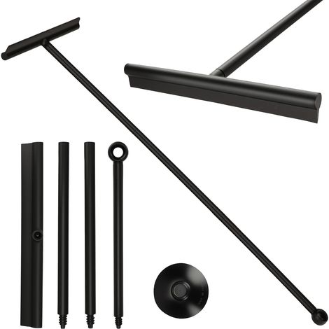 Limpiador de silicona para ducha, mango ajustable de 3 posiciones (34,5-89 cm) con soporte, hoja de goma de 30 cm para suelo de ducha y cristal, autoadhesivo, accesorio de ducha, color negro (1/5)