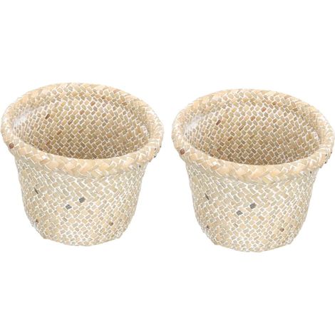 2pièces Corbeille Tressée De Bureau Panier Rangement Poubelle Tressée Décorative Seau à Déchets pour Maison (1/5)