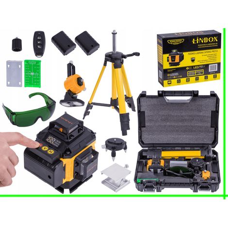 Livella laser 4D 360°, laser verde a 16 linee + treppiede da 105 cm, blocco pendolo meccanico, lavoro angolare (smussi), supporto magnetico, set di accessori (1/5)