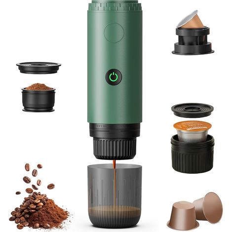 Machine à Café Portable 3 en 1, Machine à Café Expresso électrique de Voyage, Auto-Chauffante avec Charge USB-C, Compatible Café Moulu, Capsules DG (1/5)