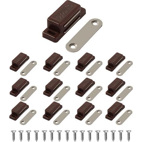 CSPARKV (Marron, 12 Pack)Magnétique de Placard Idéal pour Portes d'armoire, Placards, Tiroirs et Volets Loquet Magnétique Facile à Installer Aimant Porte Placard Magnétique inclus (1/5)