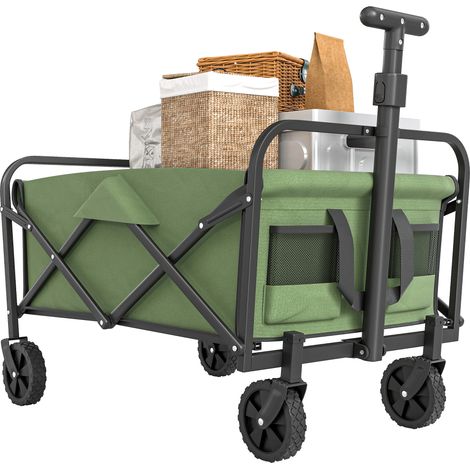Outsunny 62L Festival Trolley on Wheels, Garden Folding Trolley Cart, 120kg Heavy Duty Collapsible Folding Wagon with Adjustable Handle and Carrying Bag for Beach, Camping, Festival, Green