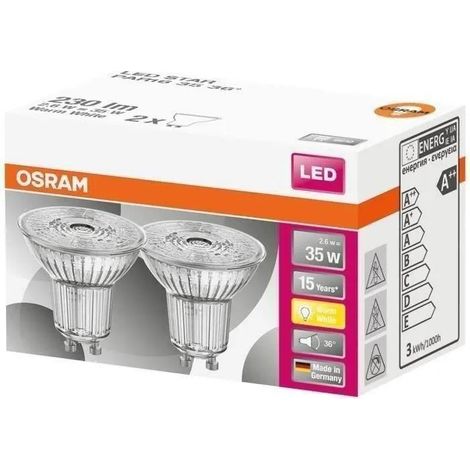 Pack 2 Lampadina LED OSRAM PAR16 GU10 2.6W 230Lm 2700K IP20 36° [LV-4058075260238]