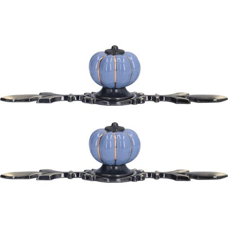 Lot de 2 boutons de tiroir en céramique bleus, peints à la main, motif citrouille, style champêtre chinois (1/5)