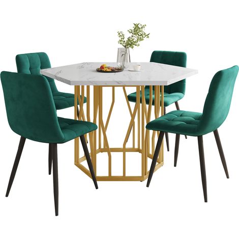 Table manger hexagonale 115,5 x 100 cm marbre doré OKMYHOME (1/5)