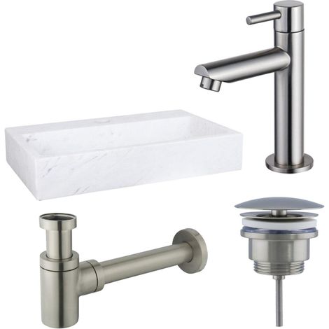 FugaFlow Eccelente Arredo Pack Lave-mains - 38x24x8cmcm - 1 trou de robinet - marbre - robinet Inox - Blanc