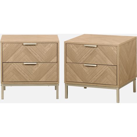 Mesita de noche efecto madera con diseño en espiga, set de 2 (1/5)