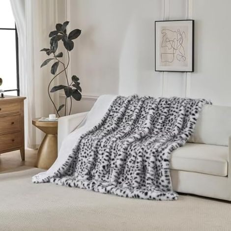 Jeté de luxe en fausse fourrure moelleuse, épaisse, moelleuse et confortable, couverture pelucheuse pour canapé, chaise, lit, motif léopard des neiges, 127 x 152,4 cm (1/5)
