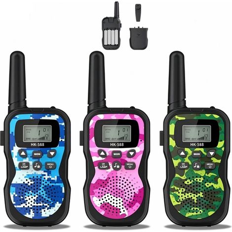 3PCS Talkie Walkie Enfants Rechargeable, 8 Canaux Radio à 2 Voies Talkie-Walkie Longue Portée 3 KM, Cadeaux d'anniversaire pour Garçons Filles, Jouets de Plein air pour Enfants de 3 à 12 Ans (1/5)