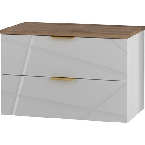 Meuble sous-vasque 80cm plan de toilette Aurora Blanc et Bois (1/5)