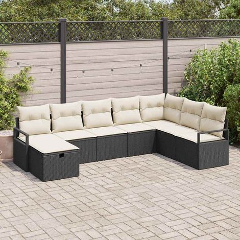 Sofa Set mit Kissen 8 pcs Schwarz und Creme Poly-Rattan (1/5)