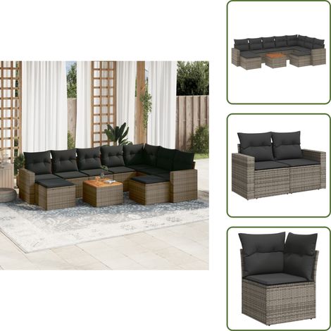 10-tlg. Garten-Sofagarnitur mit Kissen Grau Poly Rattan - Gartenmöbel Set - Esszimmergarnitur Outdoor - Lounge Möbel - Rattan Gartenset - Balkonmöbel (1/5)