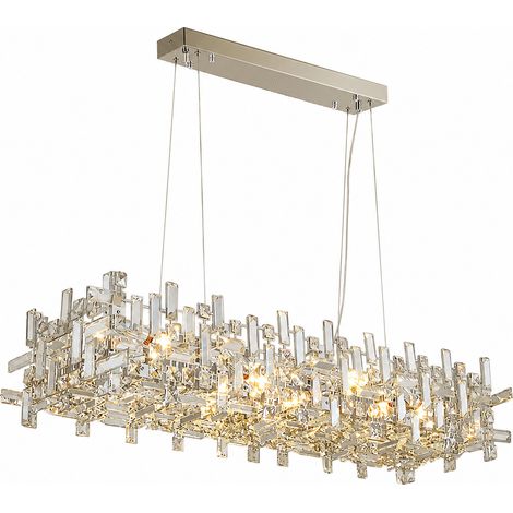 Suspension LED en cristal moderne, élégant design, 3 températures de couleur, 6 x E14, hauteur réglable, 80x30 cm, lampe suspendue pour salon et salle à manger