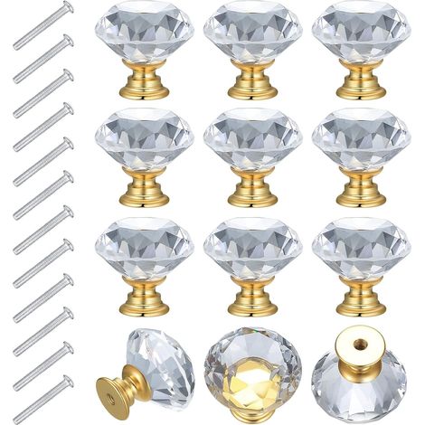10 Boutons Diamant Verre 30mm Armoires Cuisine (1/5)