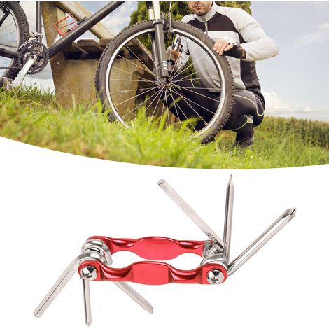 Outil multifonction 11 en 1 pour vélo : dérive-chaîne, clé hexagonale, tournevis cruciforme, outils de réparation de vélo multifonctions (rouge). (1/5)
