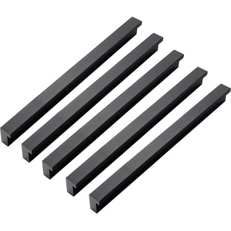 Qrity Paquet de 4Poignées de Placard en Alliage D'aluminium Poignée D'armoire pour Meubles Poignées longues Poignées de Penderie Boutons, Centre du trou 224 mm, Noir (1/3)