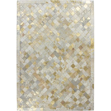 Tappeto patchwork Eclipse 200 in pelle avorio e oro (1/4)