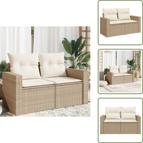 Canapé de jardin avec coussins 2 places beige résine tressée - Canapé De Jardin - Meuble De Jardin - Salon De Jardin - Résine Tressée - Rotin Synthétique (1/5)