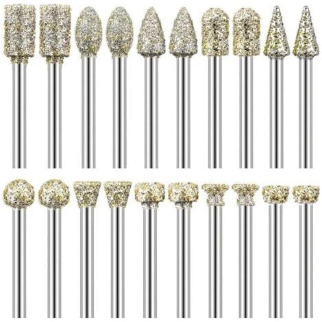 Set di 20 punte diamantate, gambo da 1/8", compatibili con Dremel per intagliare, incidere, levigare e lucidare pietra, roccia, vetro e ceramica. (1/5)