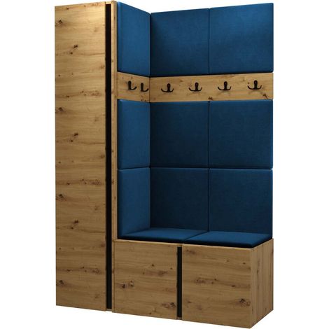 Meuble d'entrée Pinis IX, Chêne Artisan, 186x124x46cm, Tissu, Stratifié, À poser, Murale