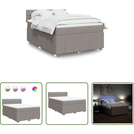 vidaXL Surmatelas -  Sommier à lattes de lit avec matelas Taupe 140x200 cm Tissu (1/5)