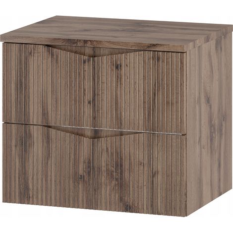 Meuble de salle de bain sous vasque suspendu avec plan CLEO chêne 60 cm façades rainurées