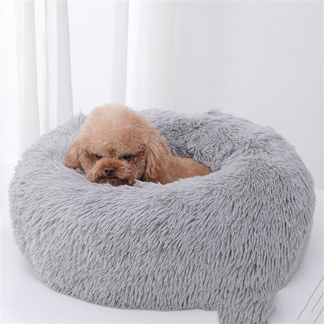 Cama para Perros, Forro Polar cálido, Redonda, caseta para Perros, Felpa Larga, Camas para Perros para Perros medianos, Gatos, sofá Suave, Gris, diámetro Exterior 110 cm (1/5)