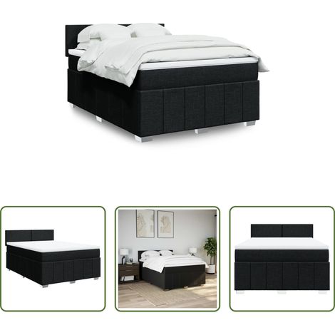 vidaXL Taschenfederkern - Boxspringbett mit Matratze Schwarz 140x200 cm Stoff (1/5)