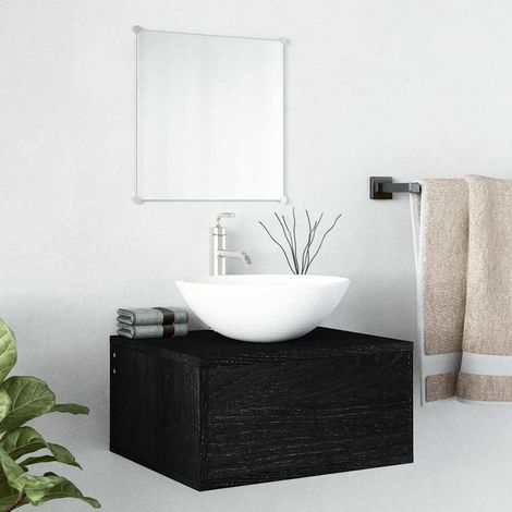 Ensemble meuble de salle de bain mural avec miroir noir 2 pièces en bois d'ingénierie - PANGIVO (1/5)