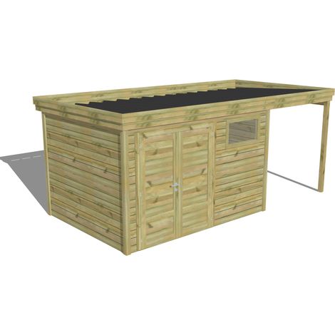 ABRI DE JARDIN bois Pin autoclave 27mm - 5,44x2,64m / 14,4m2 - Bac acier - Abri Français (1/5)